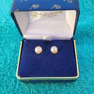 8mm AKOYA PEARL EARRINGS with 14K YELLOW GOLD MOUNTS & POSTS